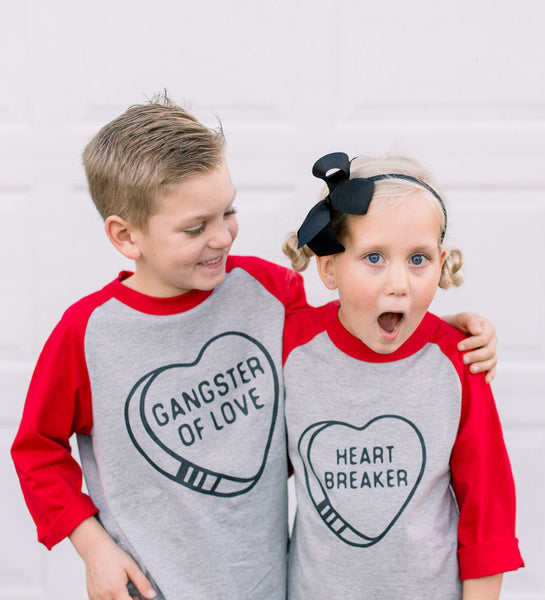 "Gangster of Love" Red & Gray Kids Raglan Tee