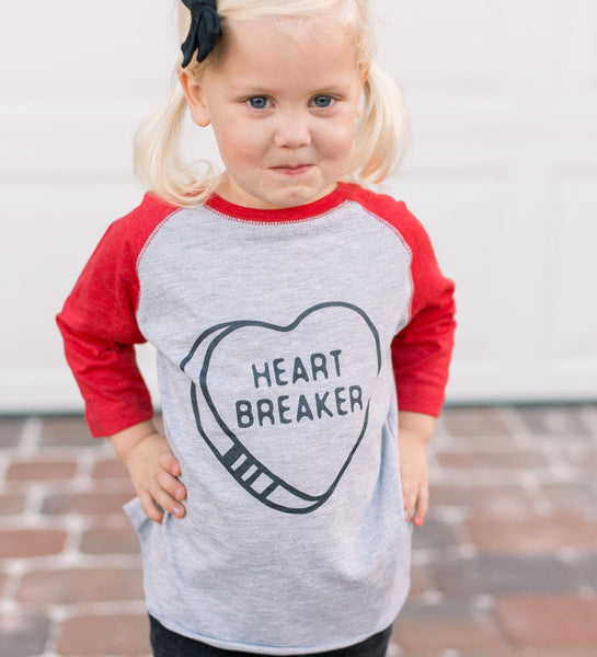 "Heartbreaker" Red & Gray Kids Raglan Tee