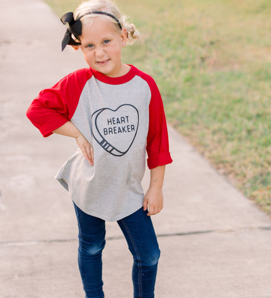 "Heartbreaker" Red & Gray Kids Raglan Tee