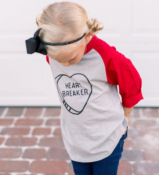 "Heartbreaker" Red & Gray Kids Raglan Tee