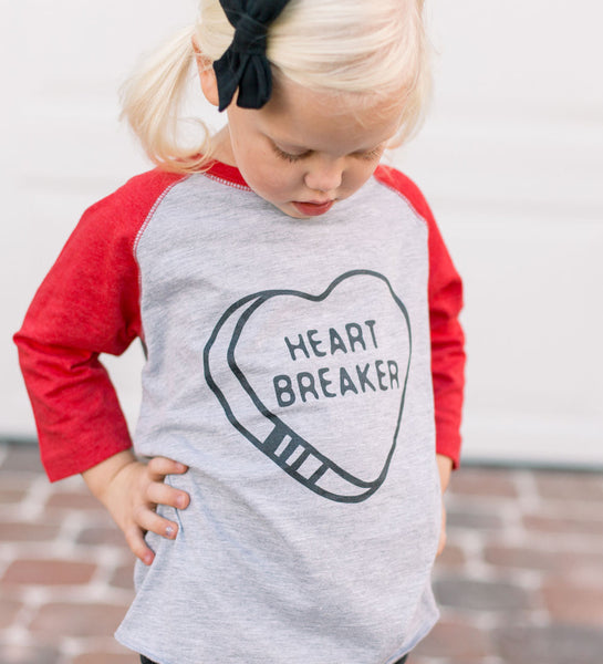 "Heartbreaker" Red & Gray Kids Raglan Tee