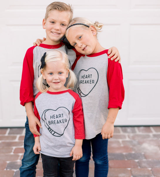 "Heartbreaker" Red & Gray Kids Raglan Tee