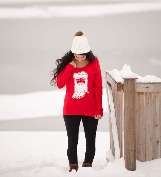 Santa Clause Indiana Red Womens Long Sleeve V-Neck Tee
