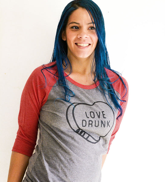 "Love Drunk / Just Drunk" Red & Gray Raglan Tees