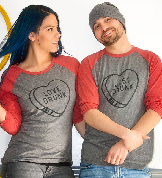 "Love Drunk / Just Drunk" Red & Gray Raglan Tees