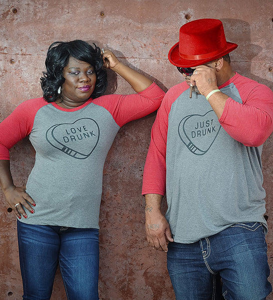 "Love Drunk / Just Drunk" Red & Gray Raglan Tees