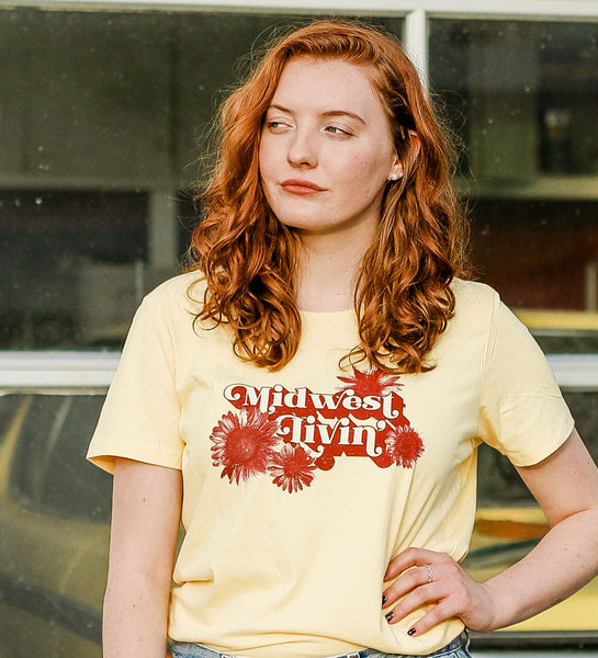 "Midwest Livin'" Women's Retro Pale Yellow Tee
