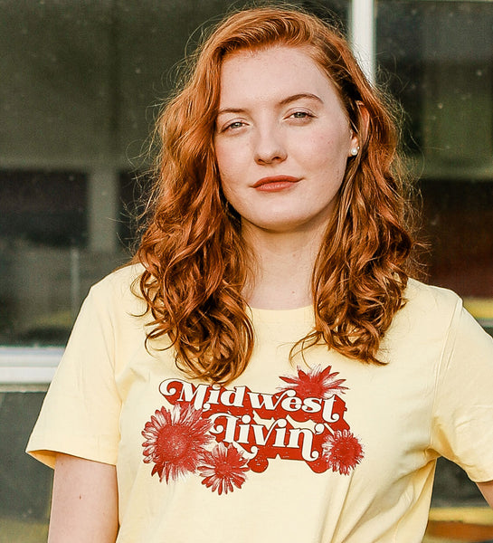 "Midwest Livin'" Women's Retro Pale Yellow Tee