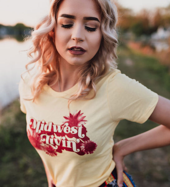 "Midwest Livin'" Women's Retro Pale Yellow Tee