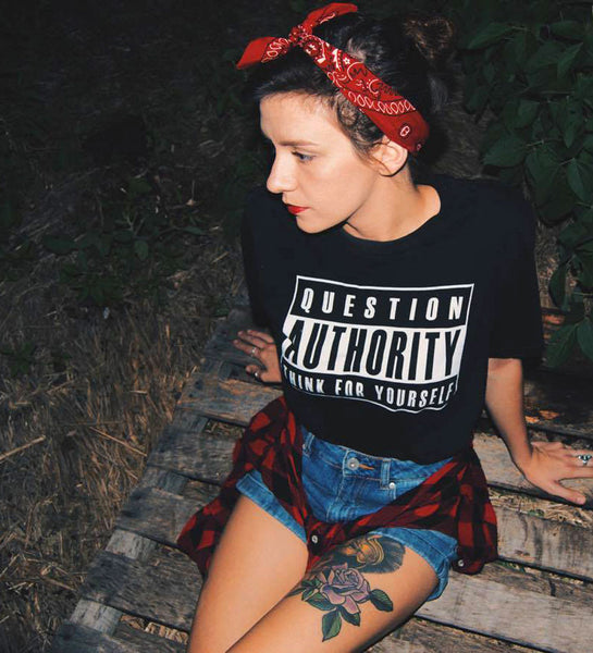 "Question Authority" Black or White Tee
