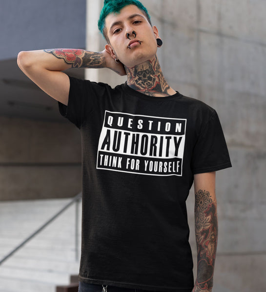"Question Authority" Black or White Tee