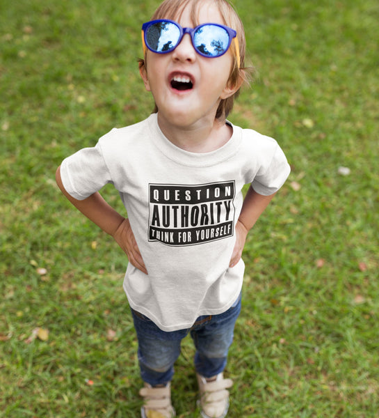 "Question Authority" Black or White Kids Tee