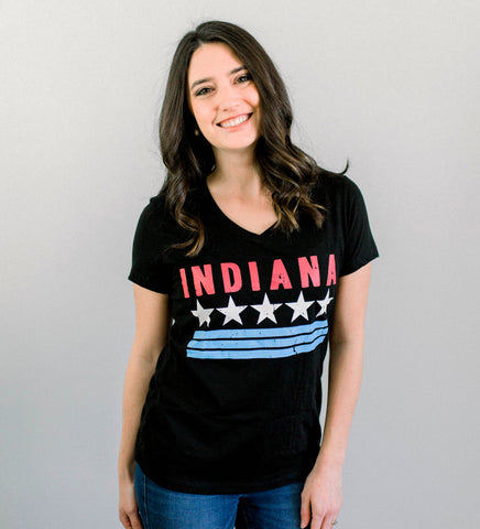 "Indiana" Womens V-Neck Black Tee