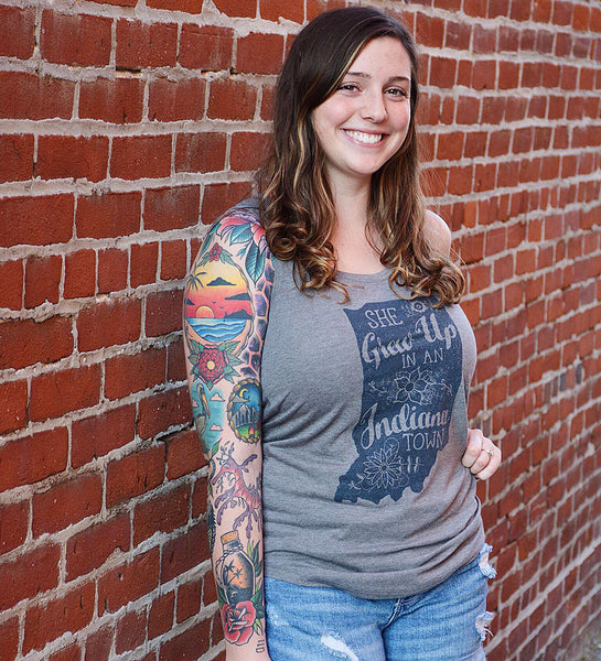 "She Grew Up In An Indiana Town" Womens Vintage Gray Racerback Tank