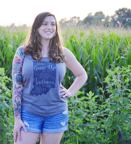 "She Grew Up In An Indiana Town" Womens Vintage Gray Racerback Tank