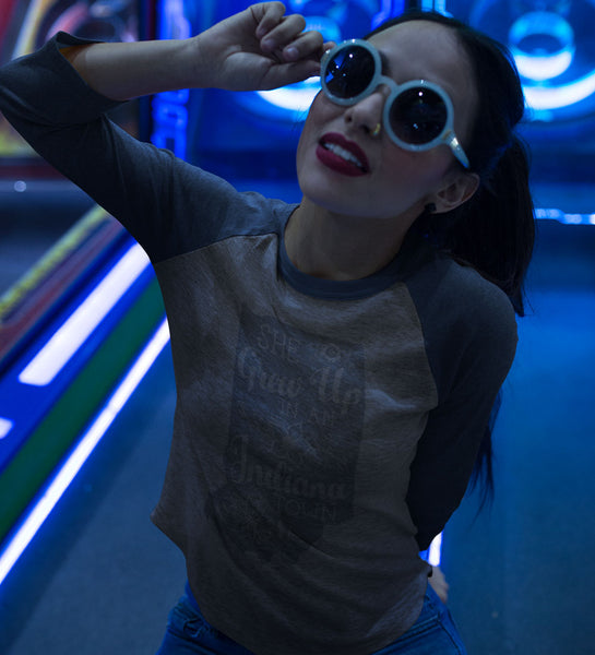 "She Grew Up In An Indiana Town" Womens Vintage Blue/Gray Raglan Tee