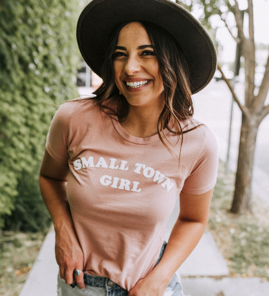 "Small Town Girl" Women's Retro Dusty Rose Tee