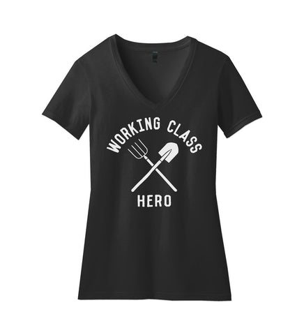 "Working Class Hero - Homesteader" Womens Black V-Neck Tee
