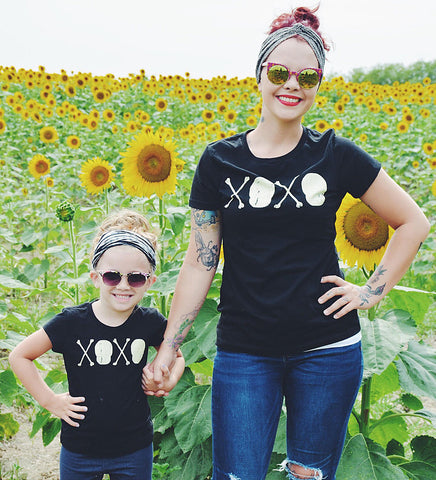 "Skull & Crossbones XOXO" Girls Black Tee