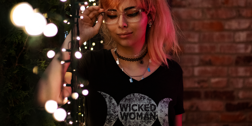 Triple Moon Goddess Tee: Witchy Lunar V-Neck Shirt