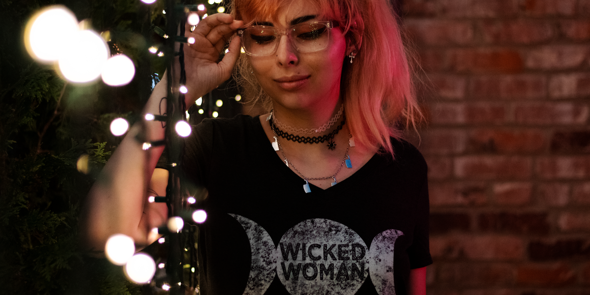 Triple Moon Goddess Tee: Witchy Lunar V-Neck Shirt