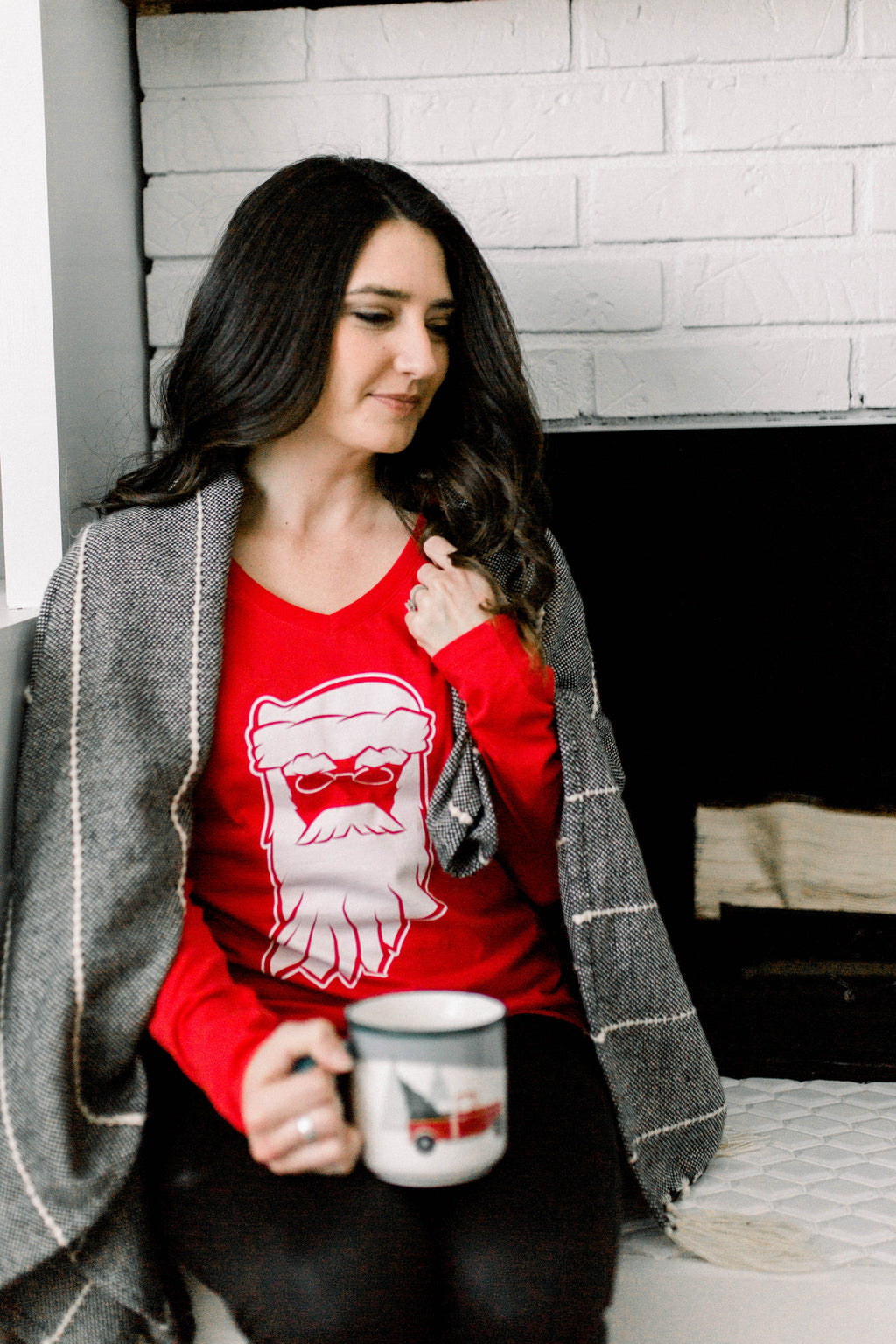 Indiana Santa Womens Tee: Red V-Neck Christmas Shirt