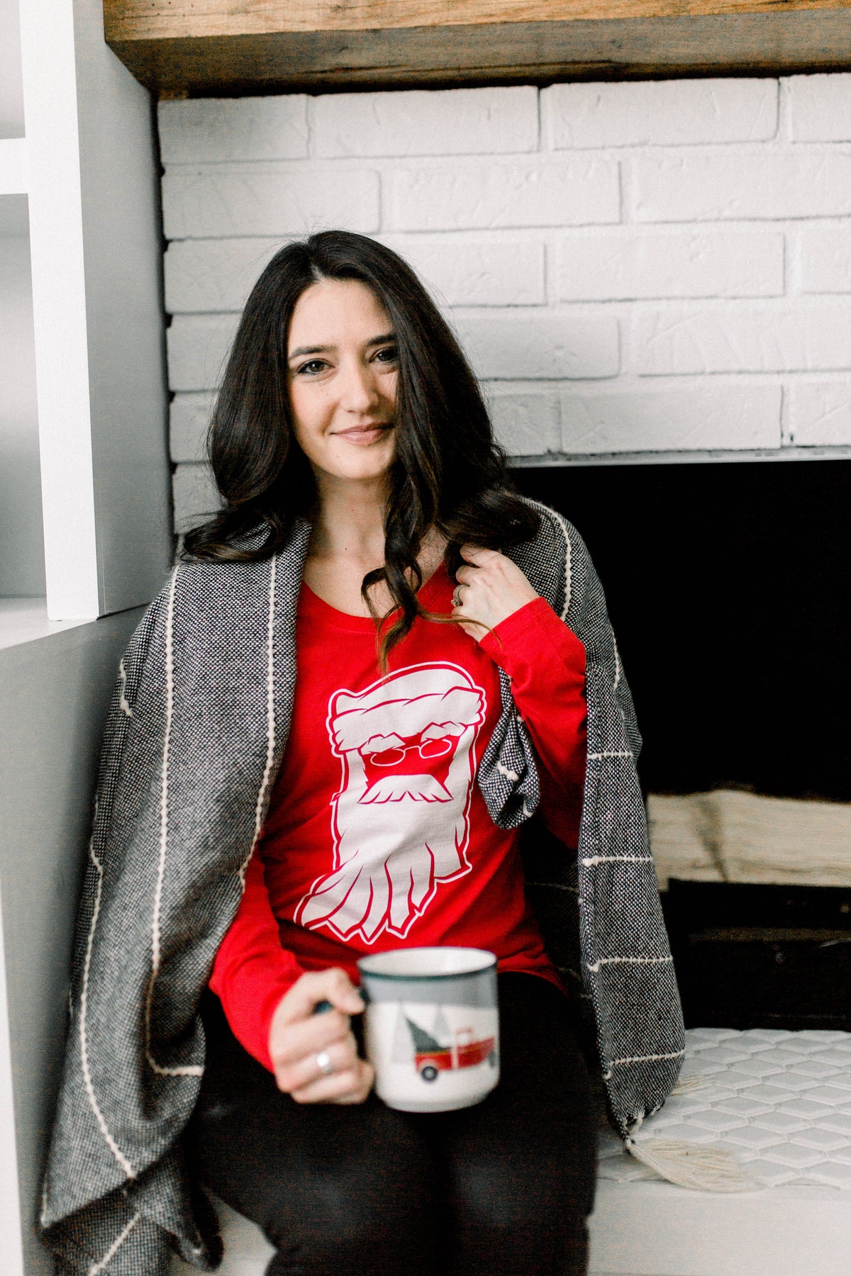 Indiana Santa Womens Tee: Red V-Neck Christmas Shirt