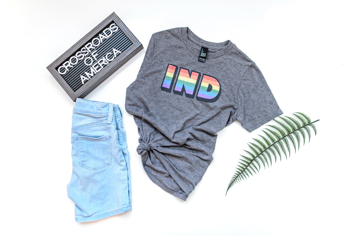Indiana Rainbow Pride Tee: Retro LGBTQ Womens Shirt