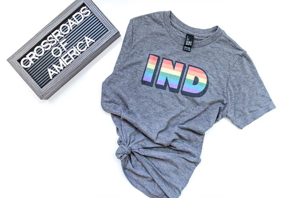 Indiana Rainbow Pride Tee: Retro LGBTQ Womens Shirt