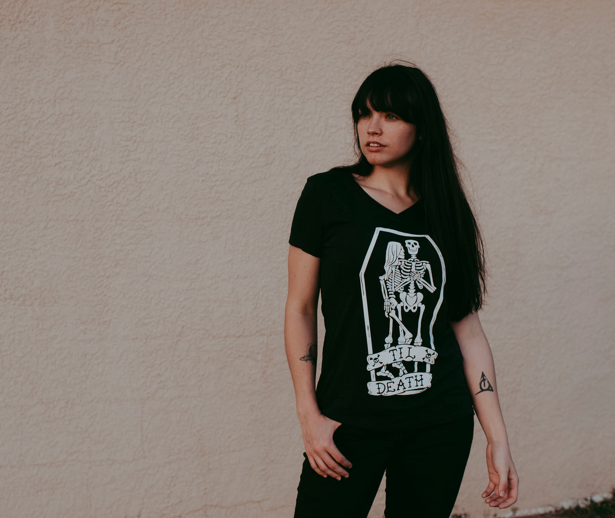 Til Death Tee: Skeleton Couple Womens V-Neck Shirt