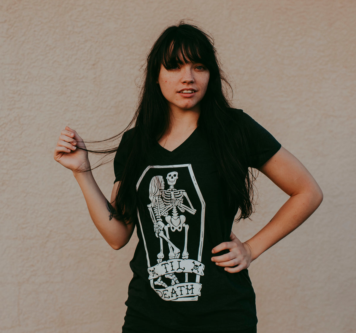 Til Death Tee: Skeleton Couple Womens V-Neck Shirt