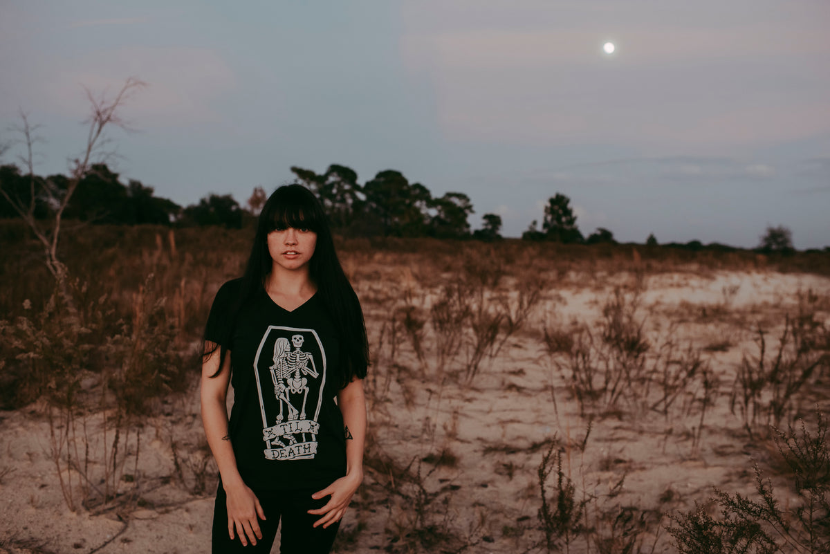 Til Death Tee: Skeleton Couple Womens V-Neck Shirt