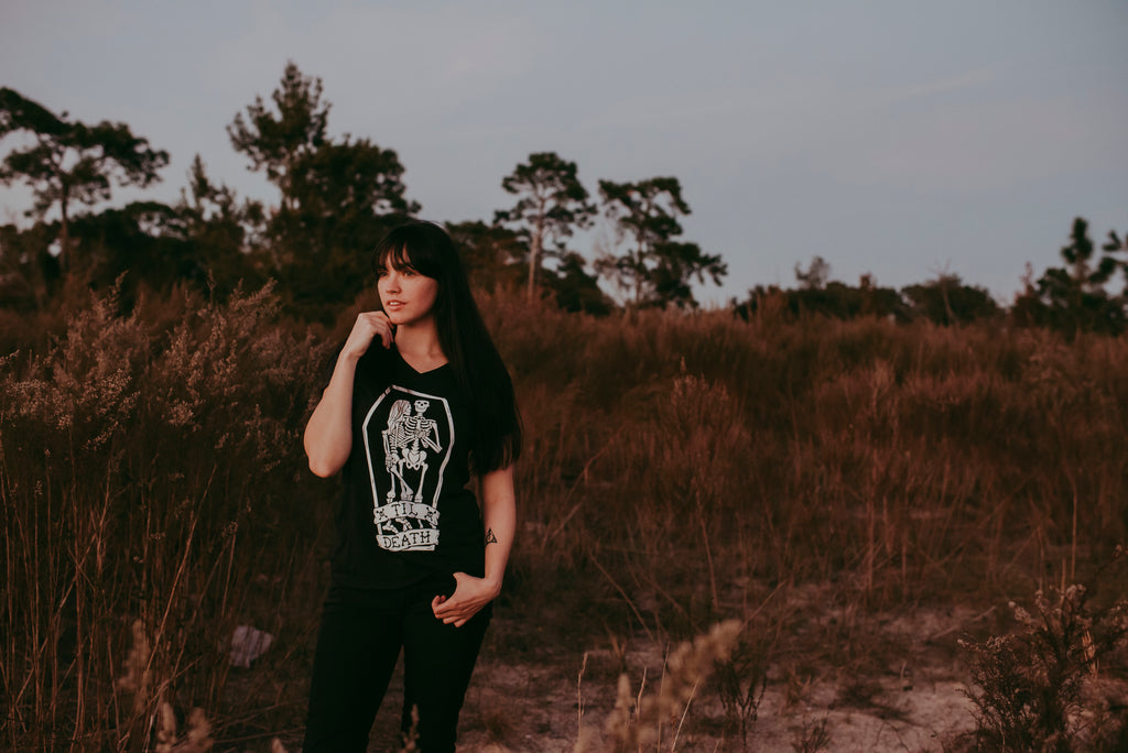 Til Death Tee: Skeleton Couple Womens V-Neck Shirt