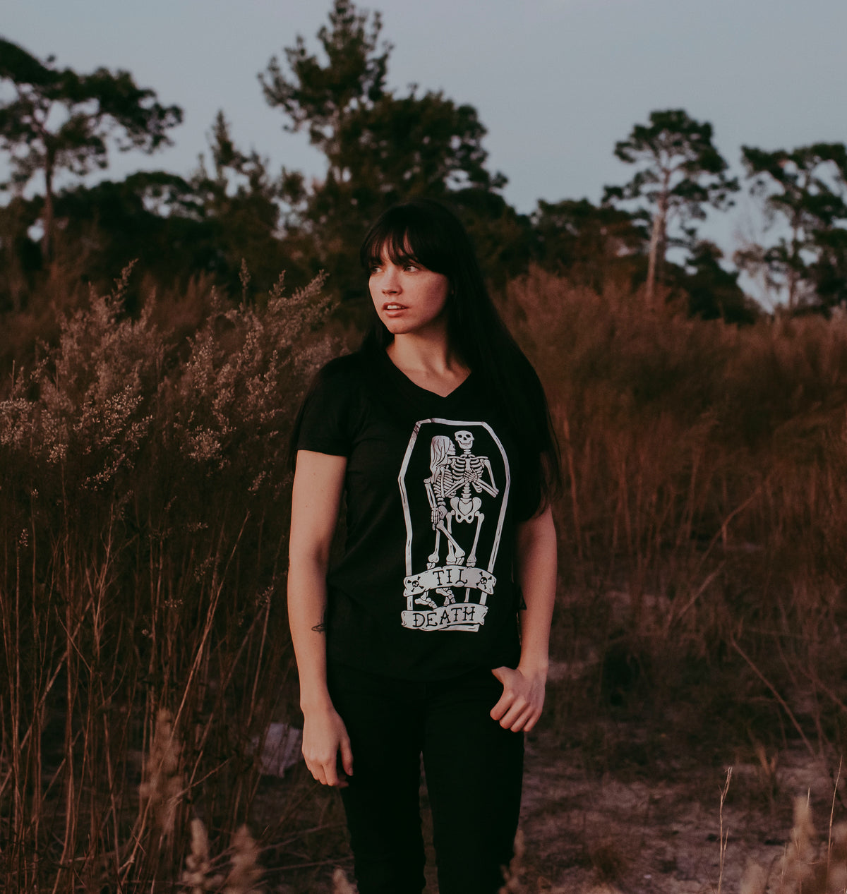 Til Death Tee: Skeleton Couple Womens V-Neck Shirt