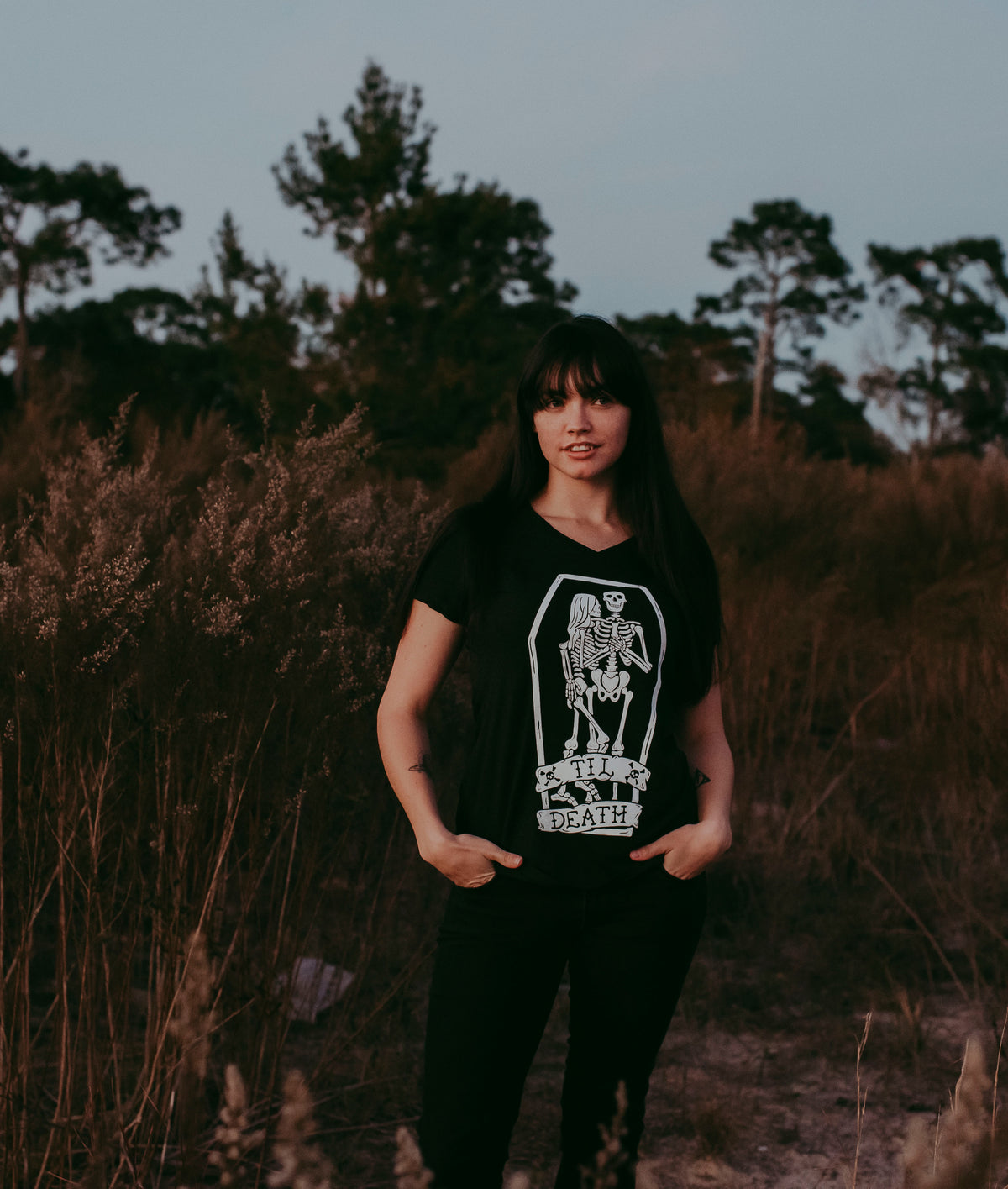 Til Death Tee: Skeleton Couple Womens V-Neck Shirt