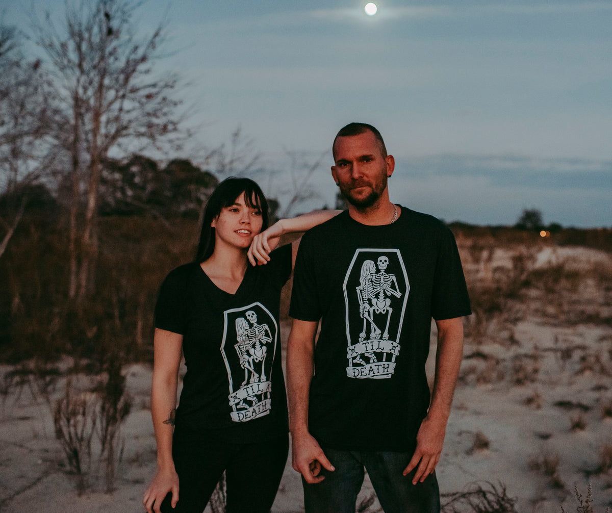 Til Death Tee: Skeleton Couple Womens V-Neck Shirt