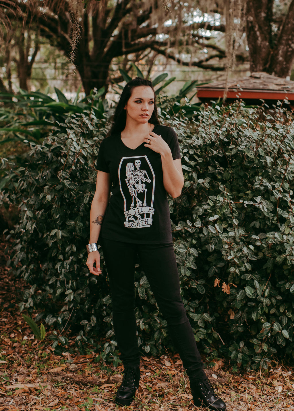 Til Death Tee: Skeleton Couple Womens V-Neck Shirt