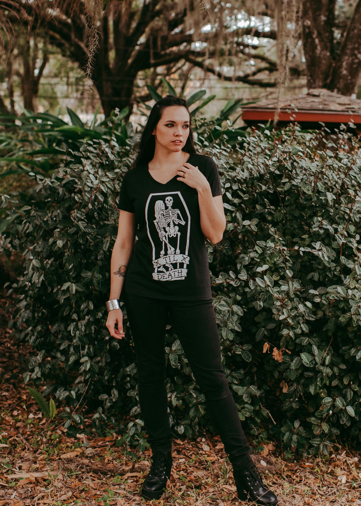 Til Death Tee: Skeleton Couple Womens V-Neck Shirt