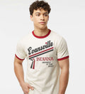 Evansville Ringer Tee: Retro Snack Bag Script Shirt