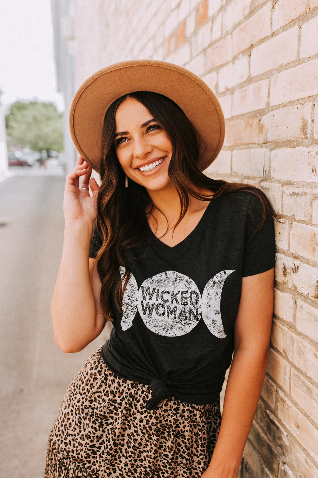 "Wicked Woman" Vintage Gray Womens V-Neck Tee