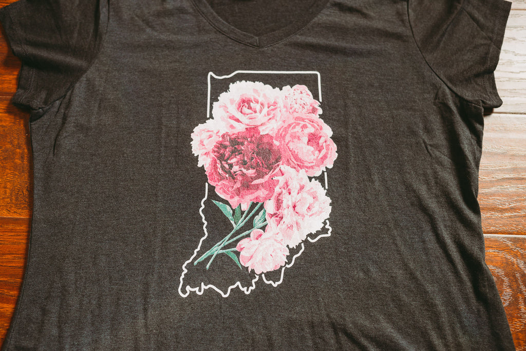 Indiana Peonies V-Neck Tee: Floral State Shirt