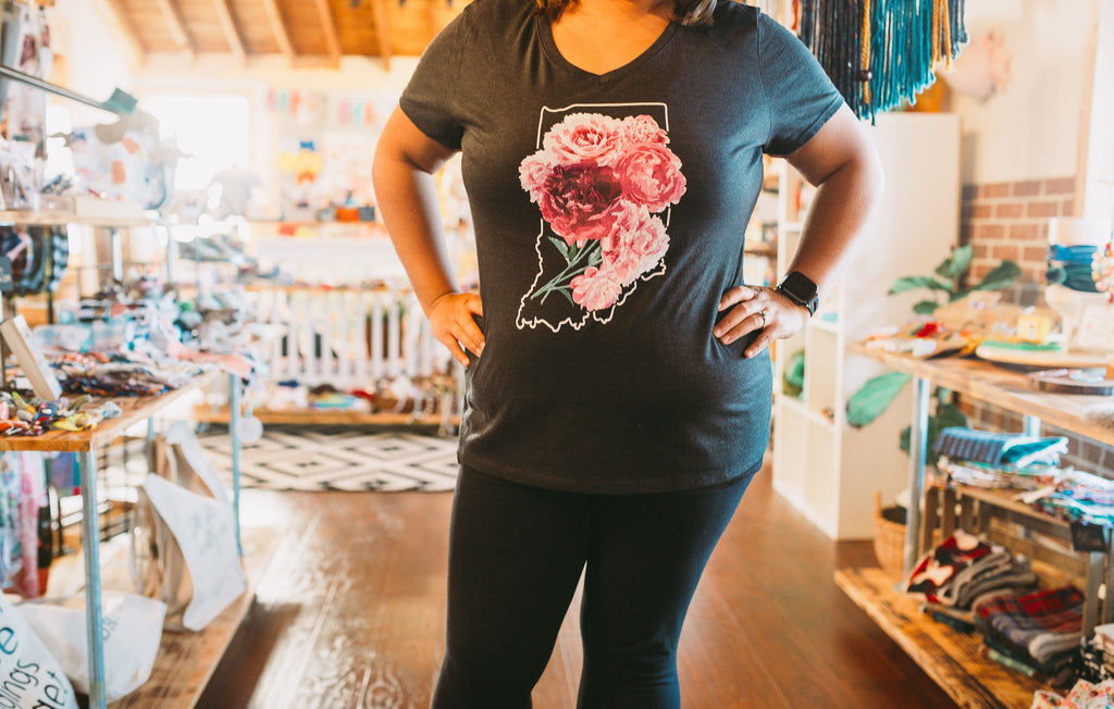 Indiana Peonies V-Neck Tee: Floral State Shirt