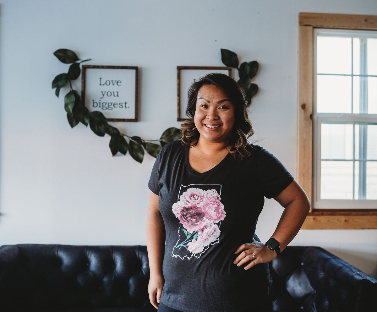 Indiana Peonies V-Neck Tee: Floral State Shirt