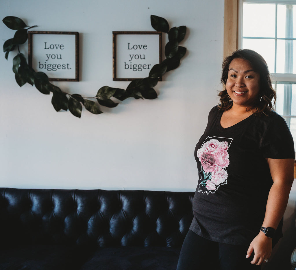 Indiana Peonies V-Neck Tee: Floral State Shirt