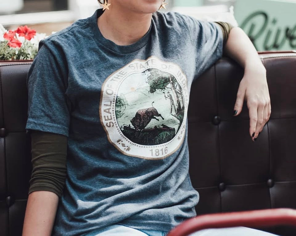 Indiana State Seal Tee: Vintage Navy Hoosier Shirt