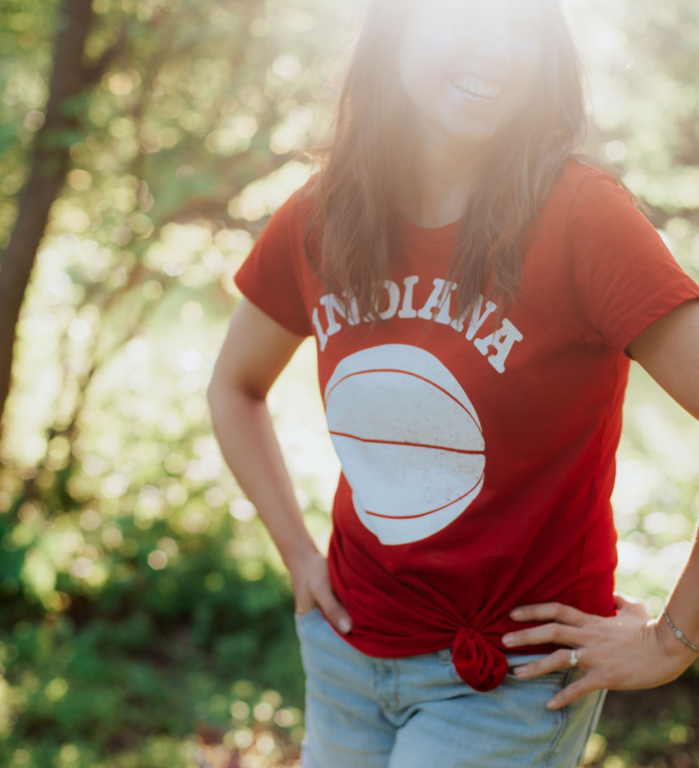 Indiana Basketball Womens Tee: Red and White Hoosier Shirt