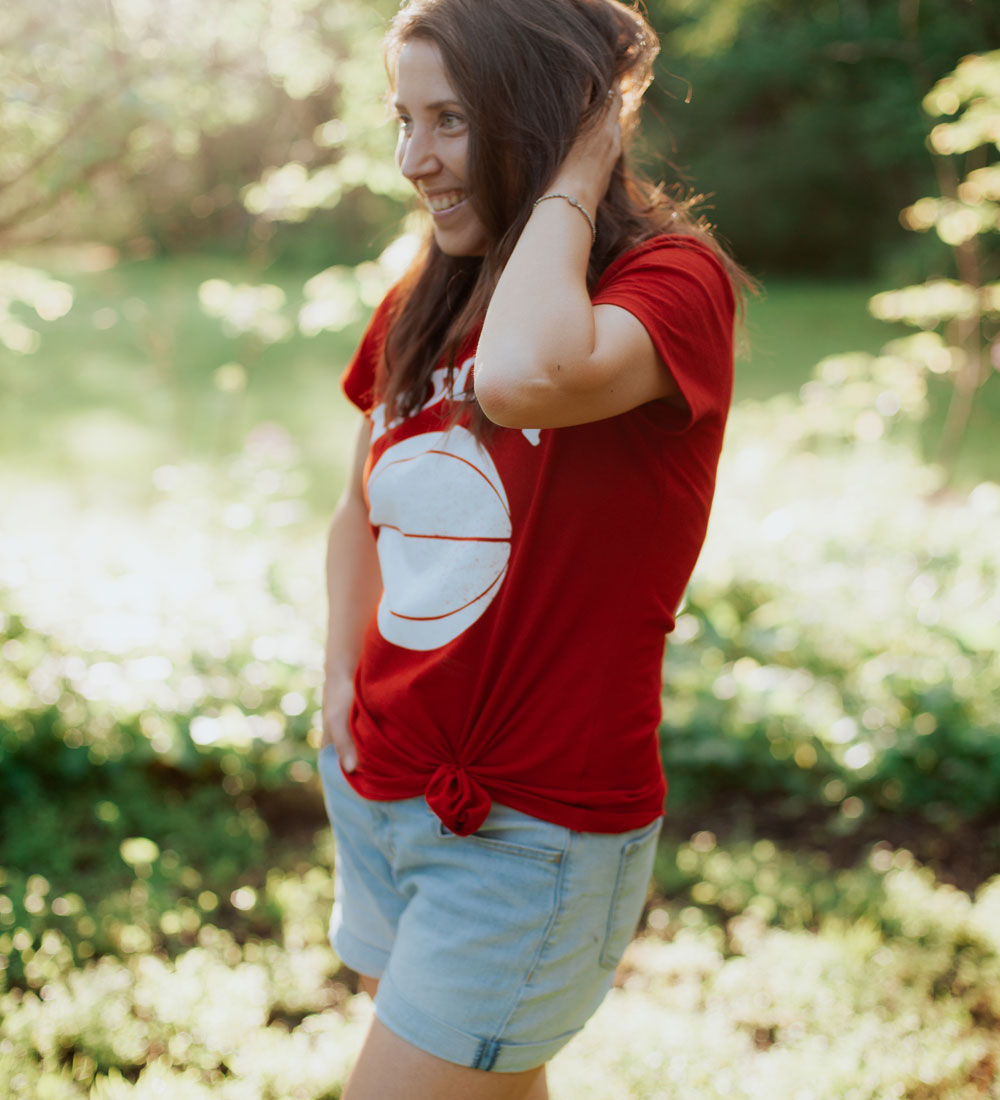 Indiana Basketball Womens Tee: Red and White Hoosier Shirt