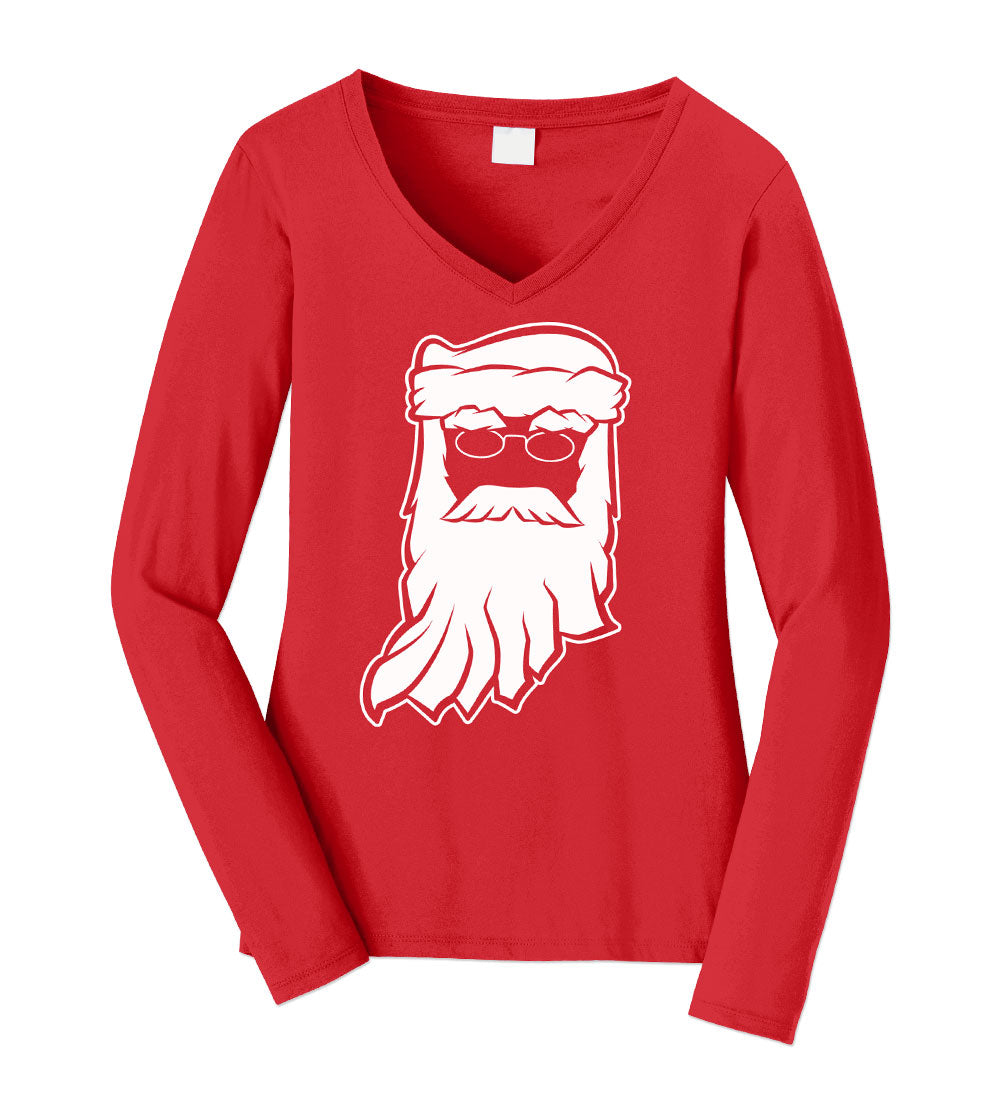 Indiana Santa Womens Tee: Red V-Neck Christmas Shirt