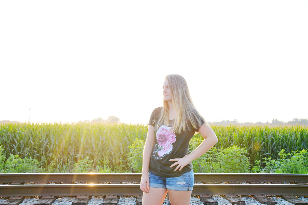 Indiana Peonies V-Neck Tee: Floral State Shirt