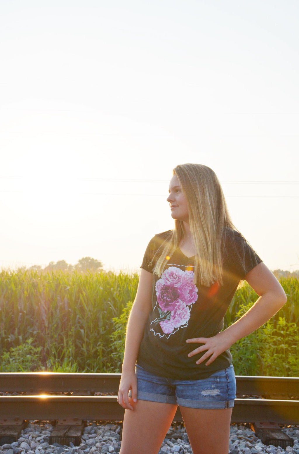 Indiana Peonies V-Neck Tee: Floral State Shirt